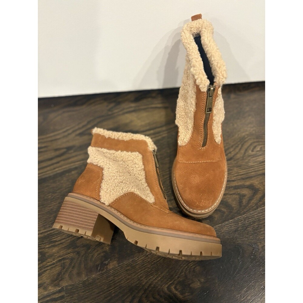 Naturalizer Women’s Brown Suede Shearling Side Zip Ankle Bootie Round Toe
